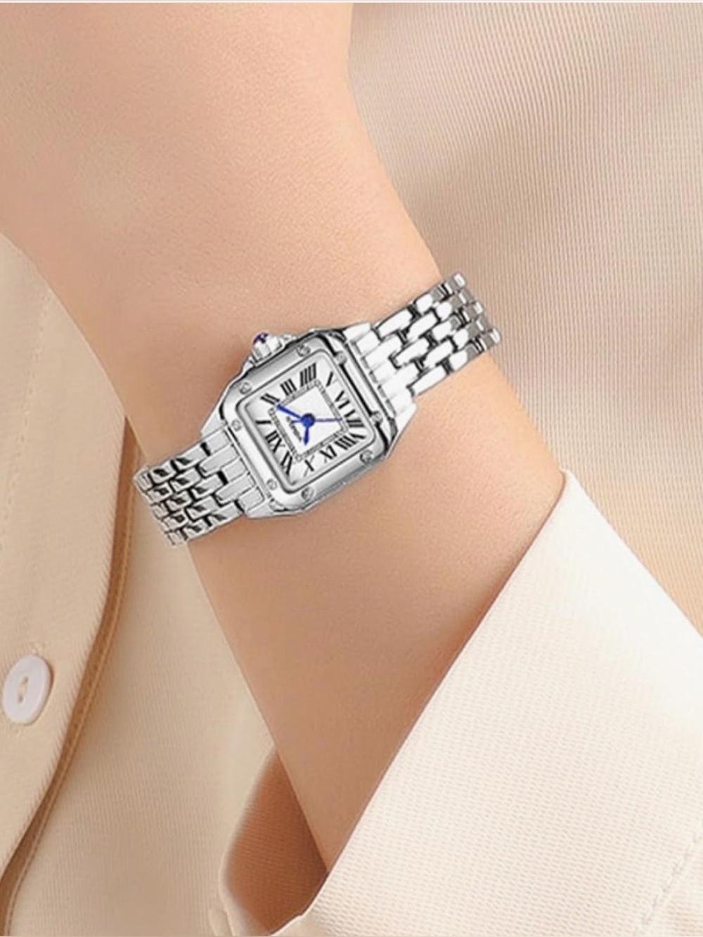 Luxurious Silver Tone Square Dial Bracelet Watch | Roman Numerals | Quartz